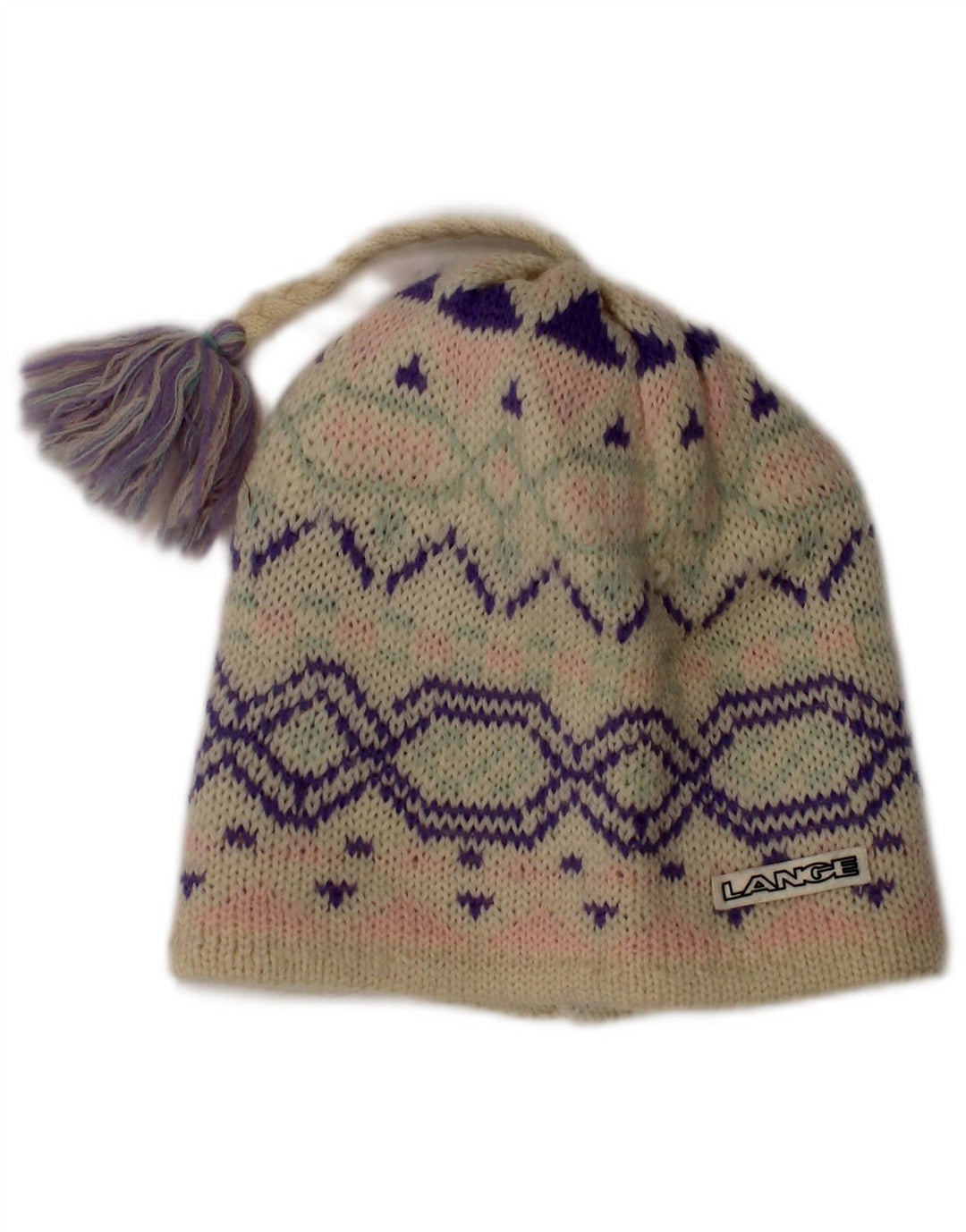 Gorro feminino vintage, tamanho único, branco, lã Fair Isle
