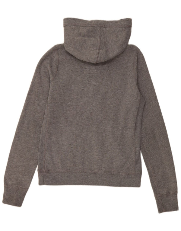 Suéter feminino com capuz gráfico Abercrombie & Fitch Reino Unido 12 algodão cinza médio