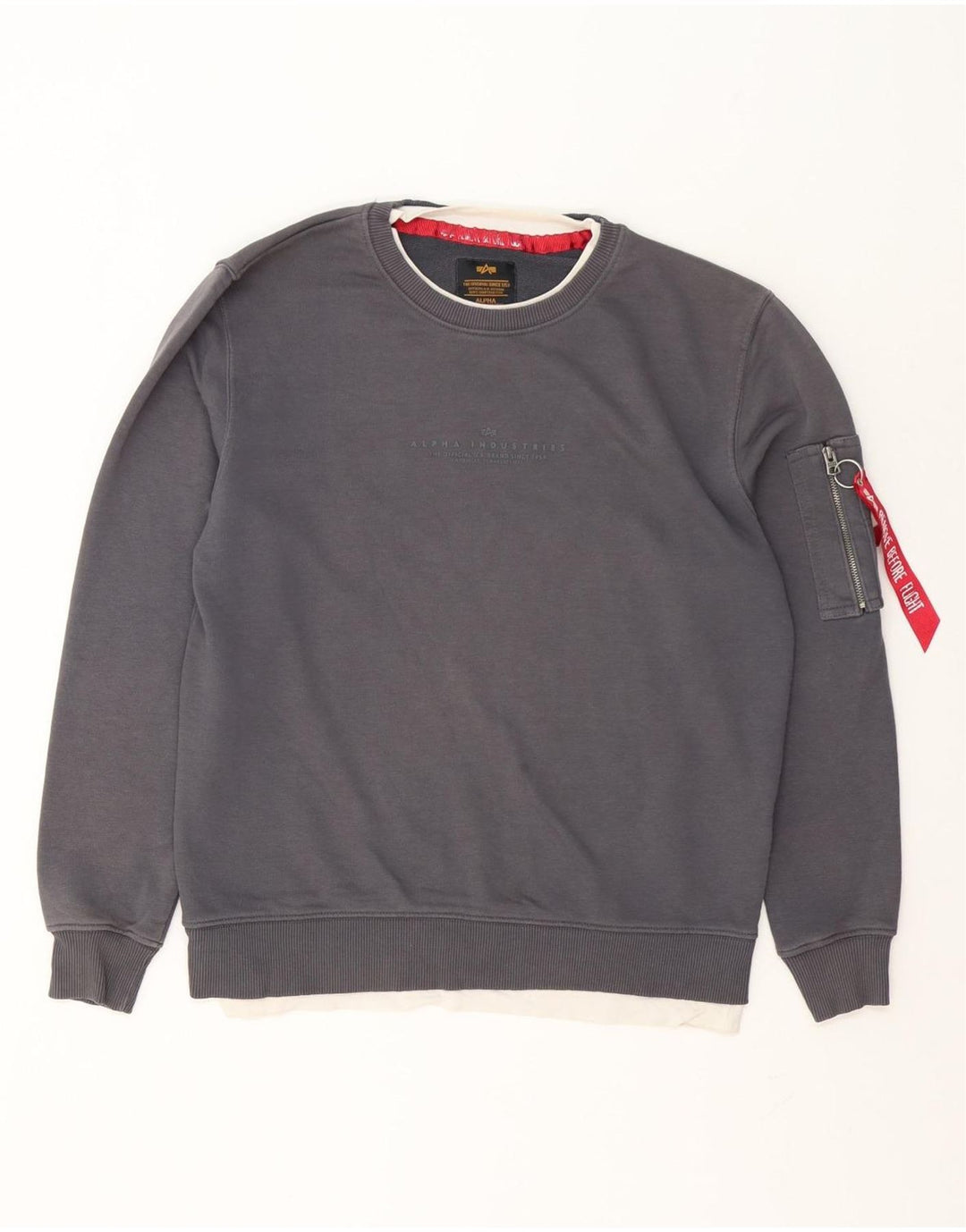 Alpha Industries Suéter gráfico masculino de algodão cinza pequeno