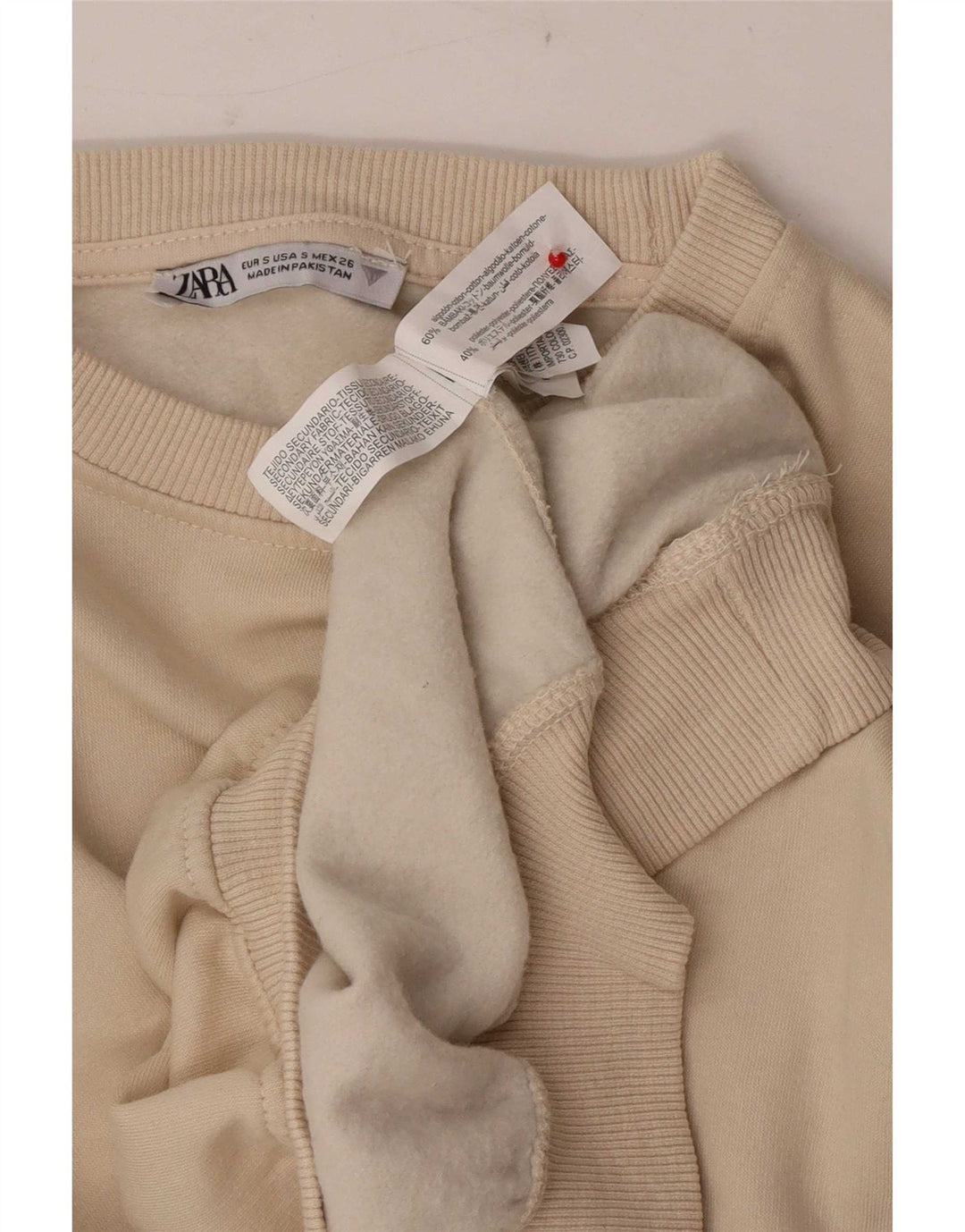 Zara Womens Crop Oversized Moletom Jumper Reino Unido 10 Pequeno Algodão Bege