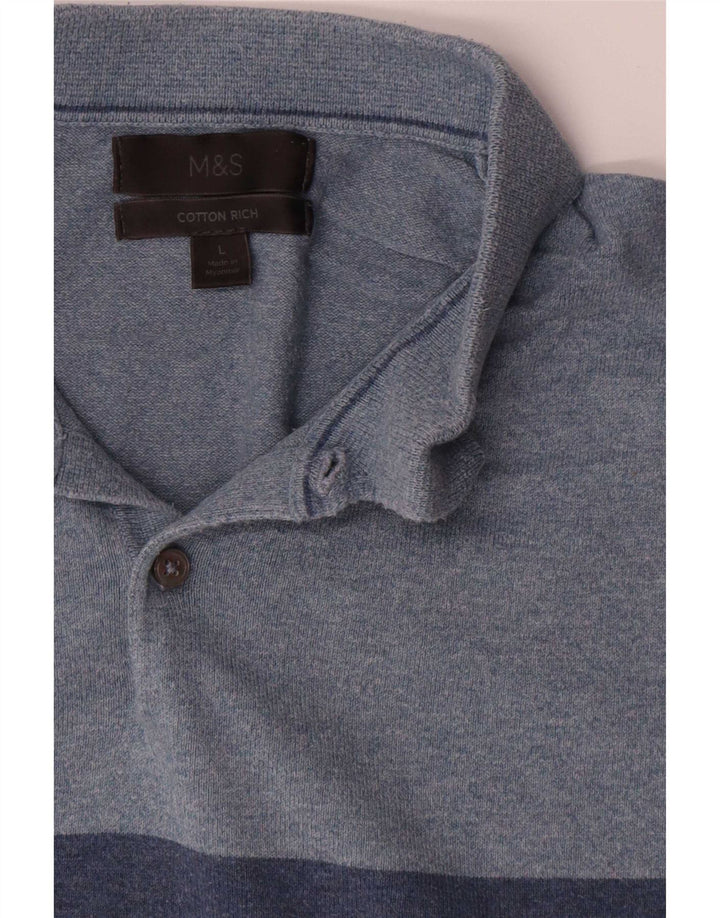 Suéter masculino Marks & Spencer com gola polo grande bloco colorido azul