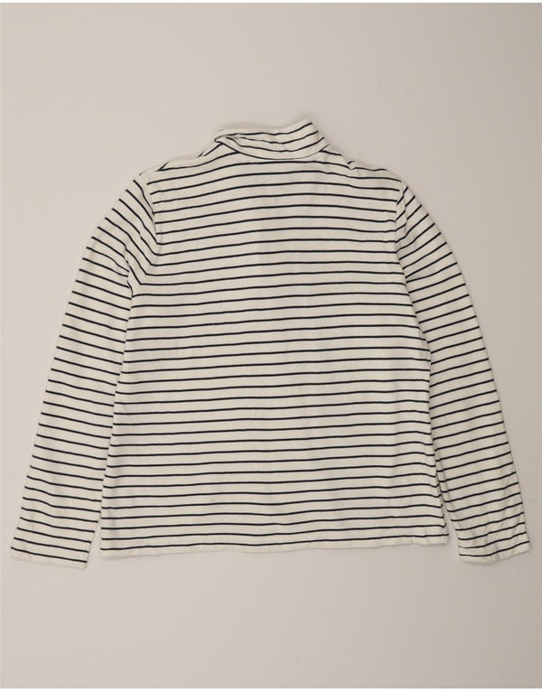 Ralph Lauren Suéter feminino com gola e zíper, Reino Unido 16, grande, listrado branco