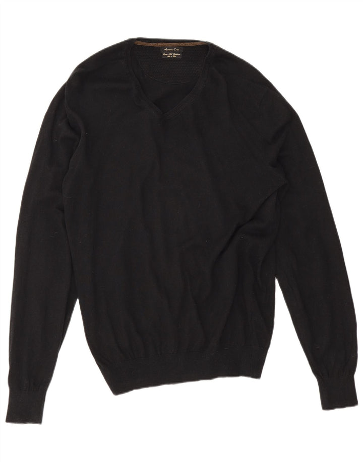 Suéter masculino Massimo Dutti com decote em V XL algodão preto