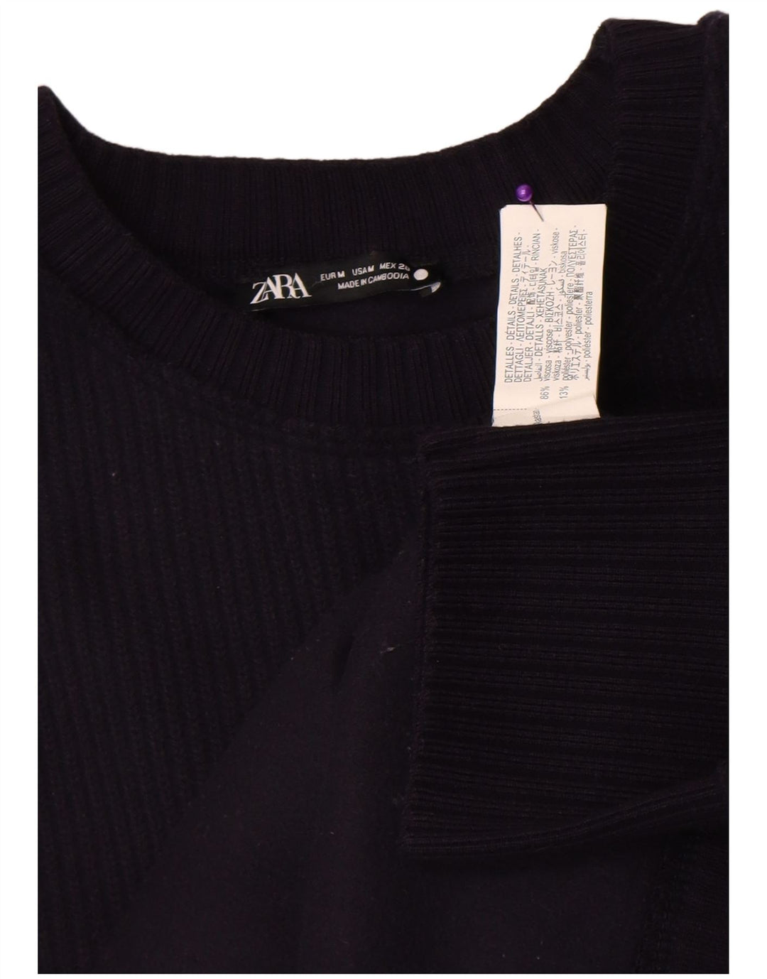 Suéter feminino Zara com gola redonda, Reino Unido 14, médio, azul marinho, viscose