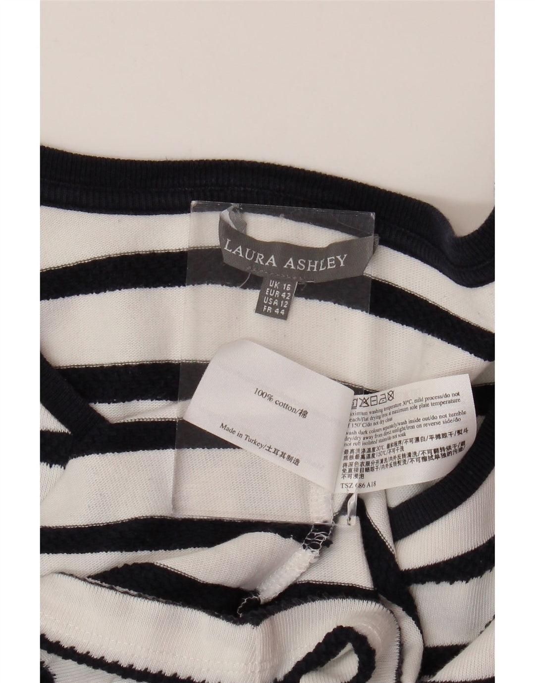 Blusa feminina LAURA ASHLEY UK 16 grande algodão listrado branco