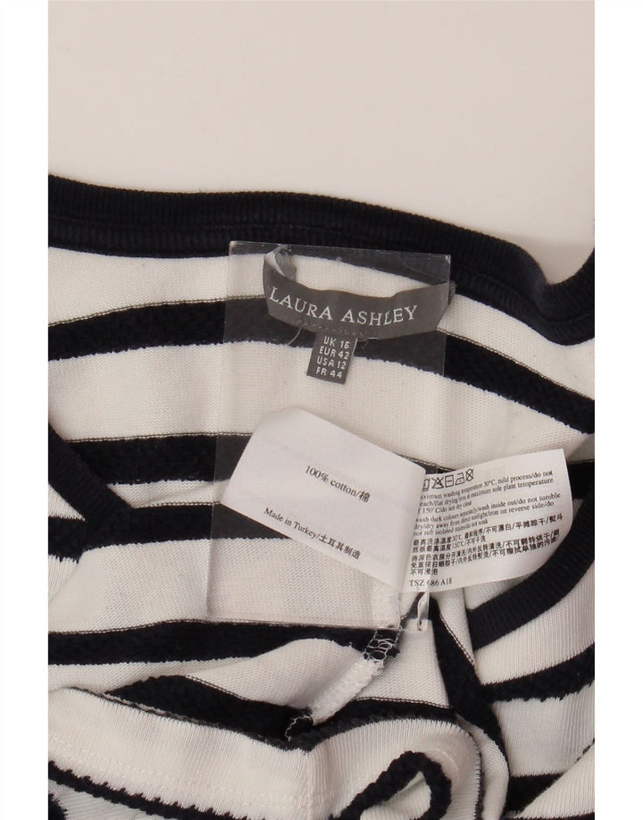 Blusa feminina LAURA ASHLEY UK 16 grande algodão listrado branco