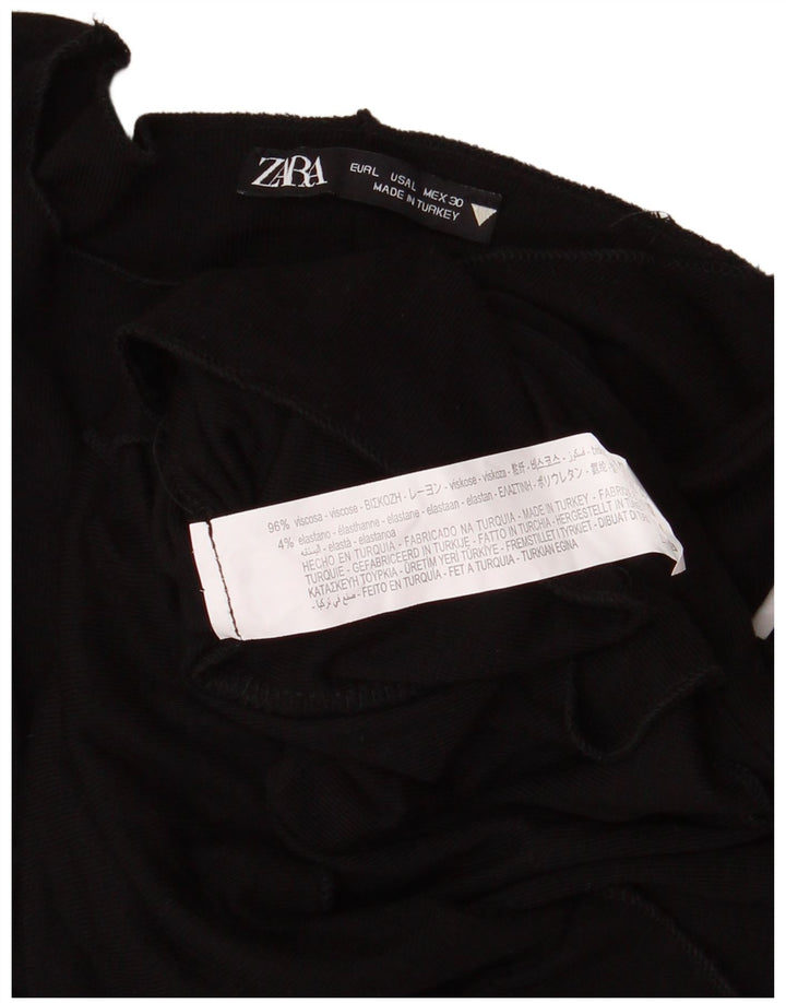 Zara Top curto feminino manga comprida Reino Unido 14 grande viscose preta