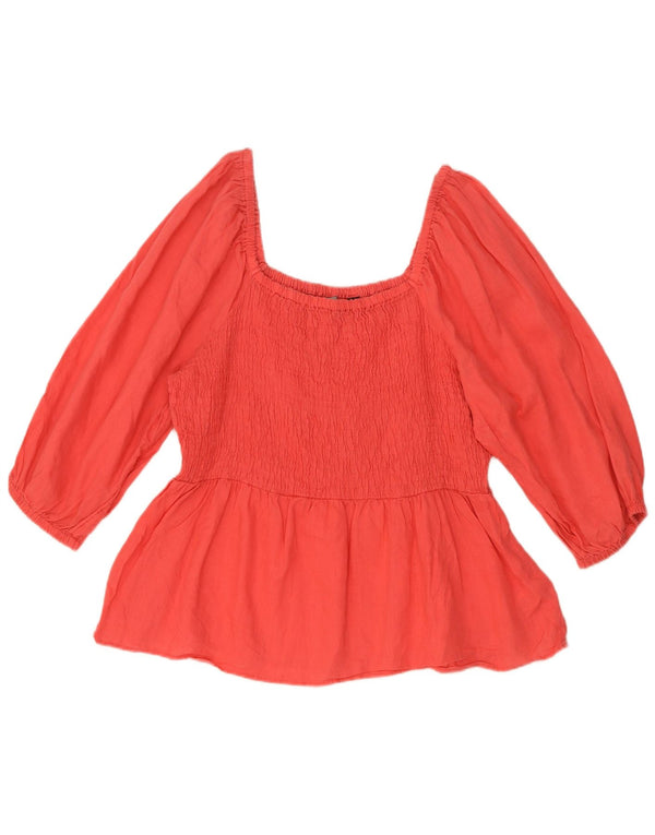 Blusa feminina de manga 3/4 Marks & Spencer UK 16 grande linho vermelho