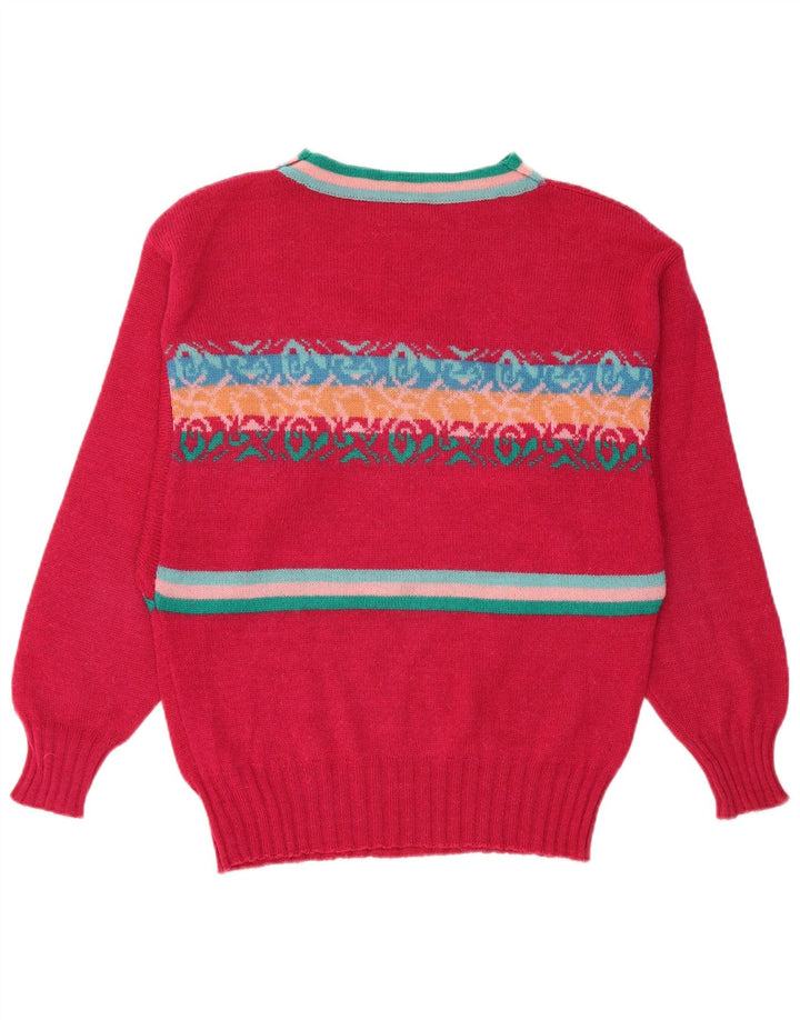 Suéter feminino vintage com gola redonda IT 46 grande rosa geométrico