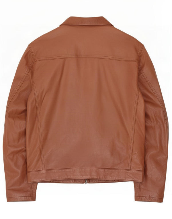 Jaqueta utilitária de couro masculina vintage IT 50 grande marrom