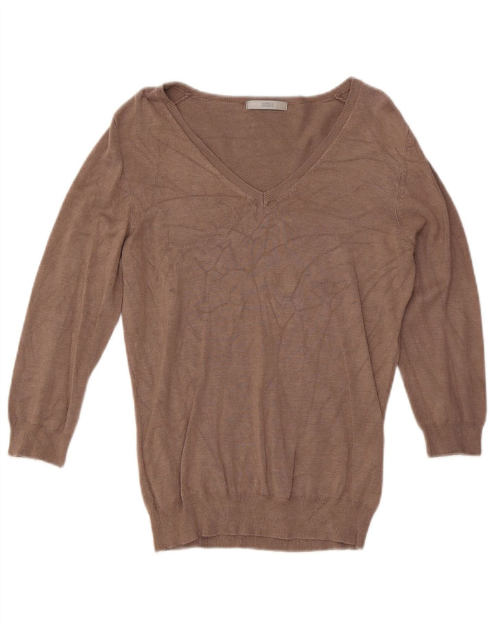 Suéter feminino Marks & Spencer com decote em V Reino Unido 12 viscose marrom médio