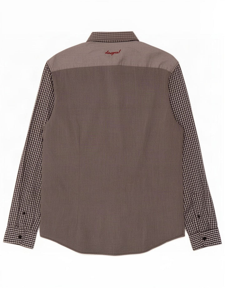 Camisa Slim Masculina Desigual Grande Algodão Xadrez Cinza