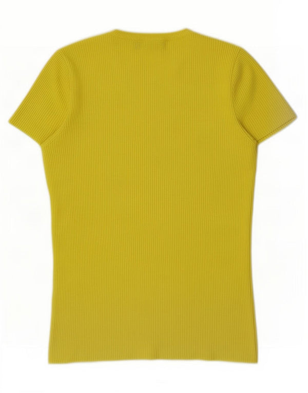 Camiseta feminina Zara Top UK 10 pequena viscose amarela