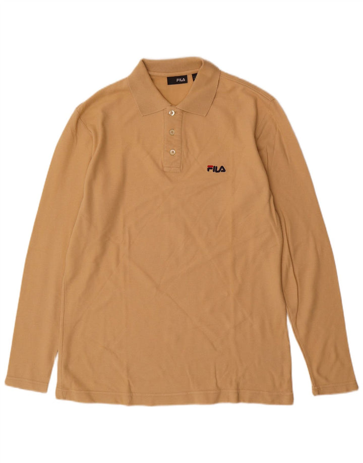 Camisa polo masculina de manga comprida FILA algodão bege médio
