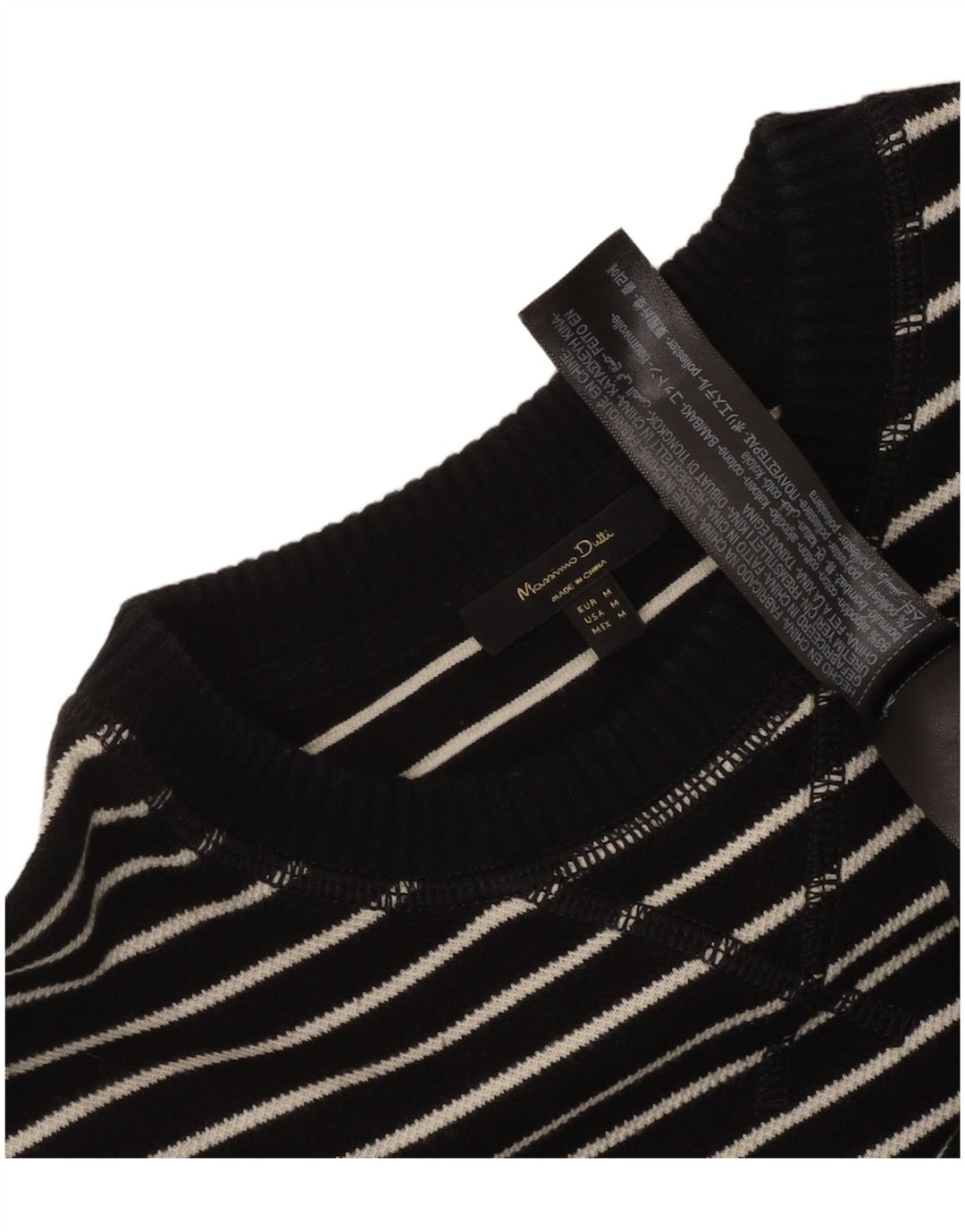 Top feminino Massimo Dutti manga comprida Reino Unido 14 algodão listrado preto médio