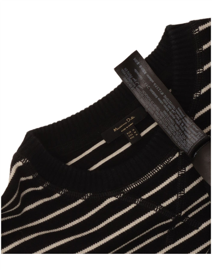 Top feminino Massimo Dutti manga comprida Reino Unido 14 algodão listrado preto médio