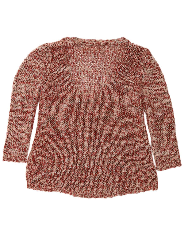 Zara Womens 3/4 Sleeve Crochet Blouse Top UK 14 Medium Red Flecked Cotton