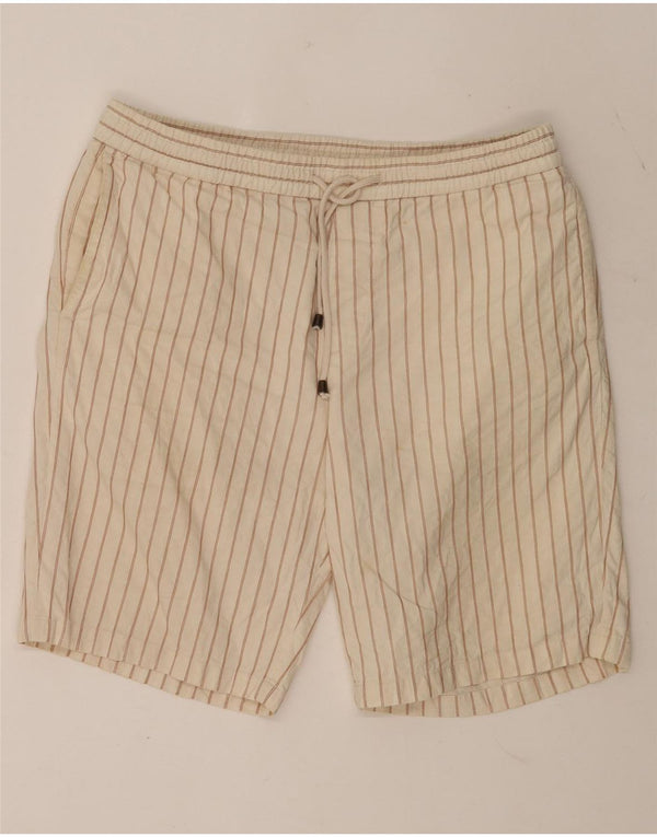 Zara Mens Chino Shorts Grande W32 Algodão Listrado Bege