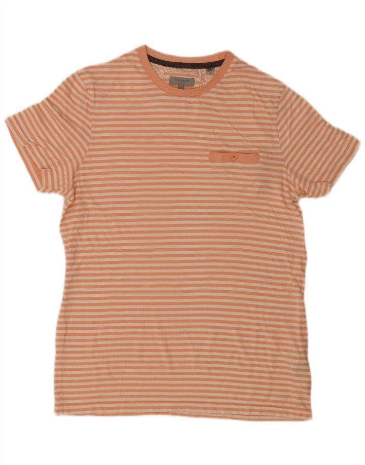 Camiseta masculina Ted Baker tamanho superior 3 algodão listrado laranja médio