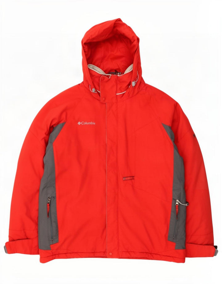 Columbia Jaqueta de esqui masculina com capuz UK 38 Medium Red Colourblock Nylon