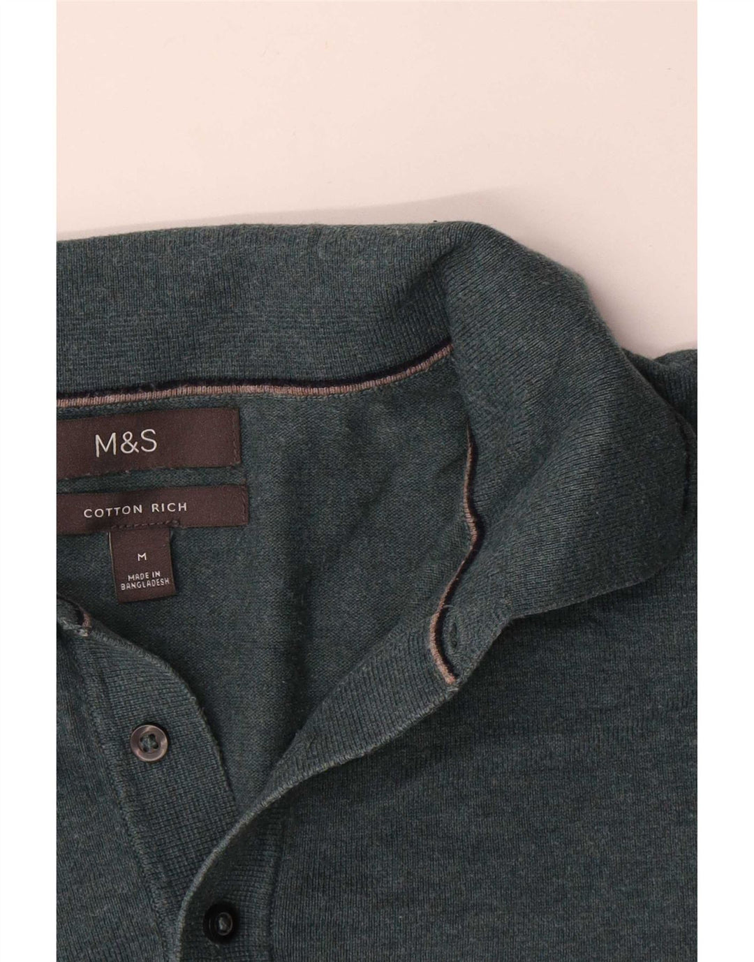 Suéter masculino Marks & Spencer com gola polo e algodão verde médio