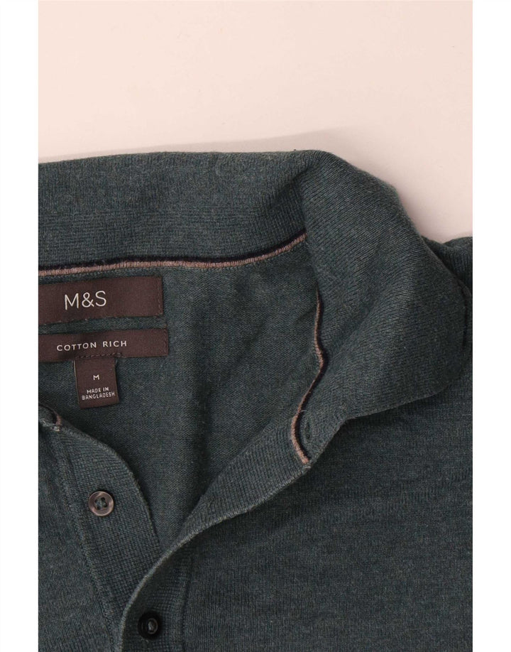 Suéter masculino Marks & Spencer com gola polo e algodão verde médio