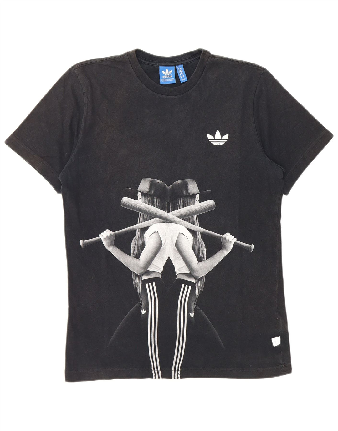 Adidas Mens Graphic T-Shirt Top Pequeno Algodão Preto