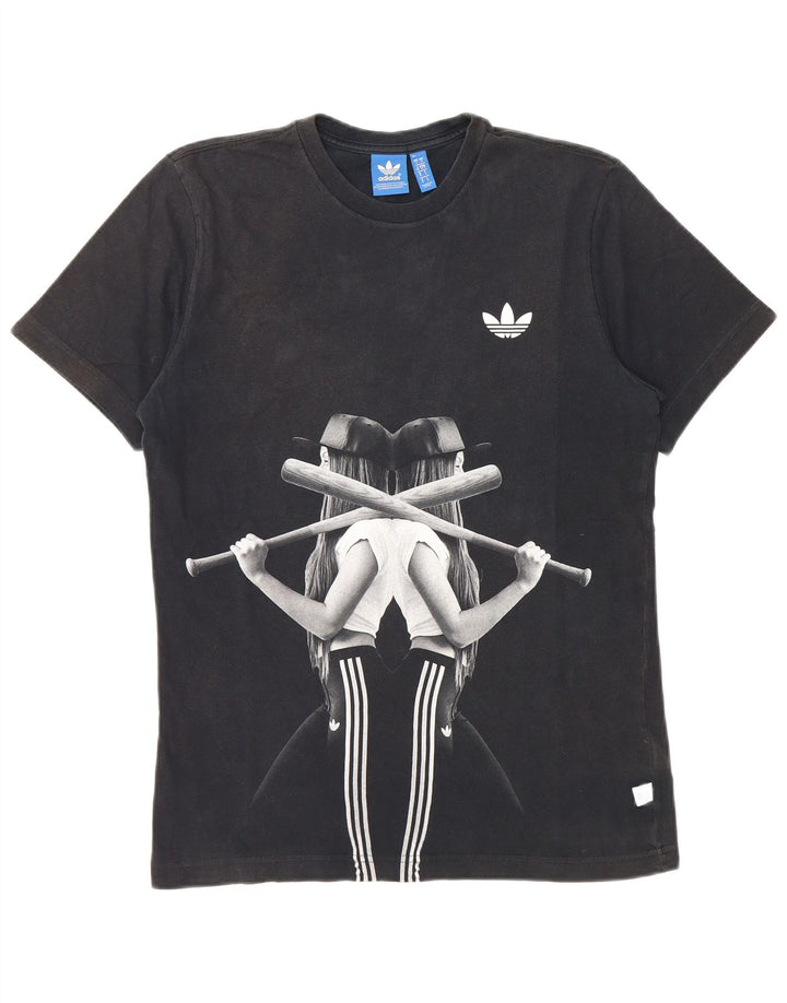 Adidas Mens Graphic T-Shirt Top Pequeno Algodão Preto