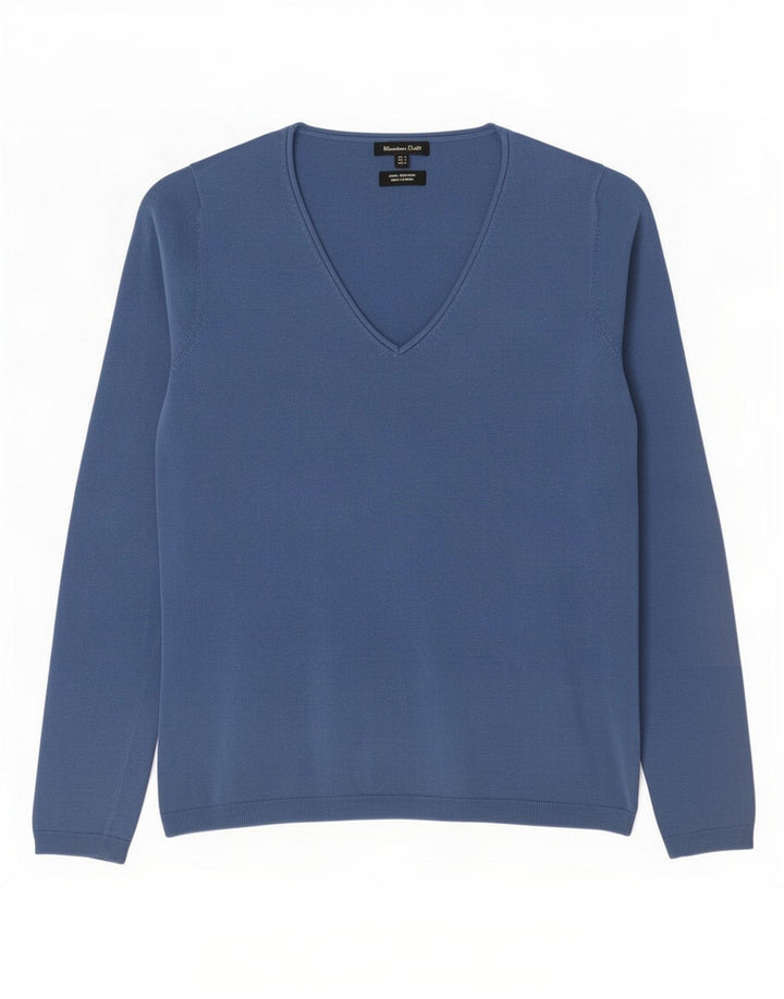 Suéter feminino Massimo Dutti com decote em V Reino Unido 10 algodão azul pequeno