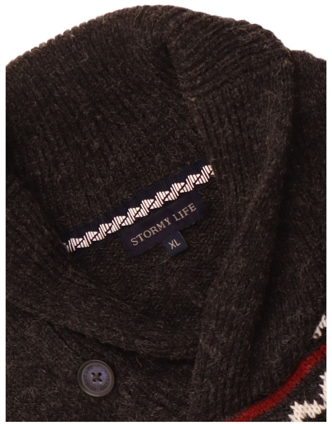 Suéter masculino vintage com gola xale cinza médio Fair Isle