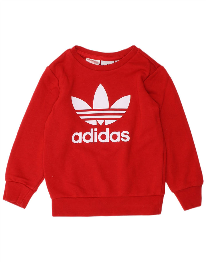 ADIDAS Meninas Graphic Sweatshirt Jumper 2-3 Anos Vermelho Algodão