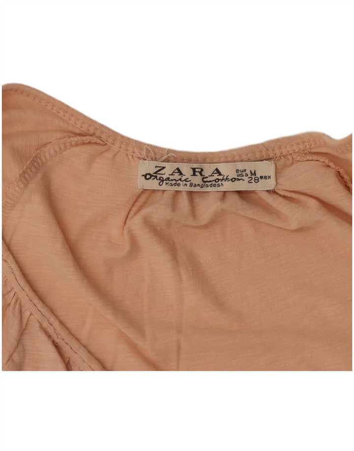Top feminino Zara de manga comprida UK 12 médio rosa manchado