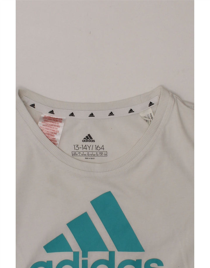 ADIDAS Girls Graphic T-Shirt Top 13-14 Years  White Cotton Vintage Adidas and Second-Hand Adidas from Messina Hembry 