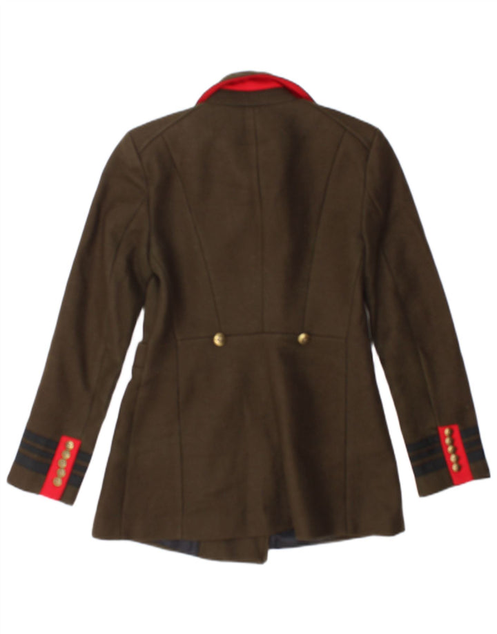 Jaqueta blazer feminina Zara com peito duplo UK 10 pequena listrada cáqui