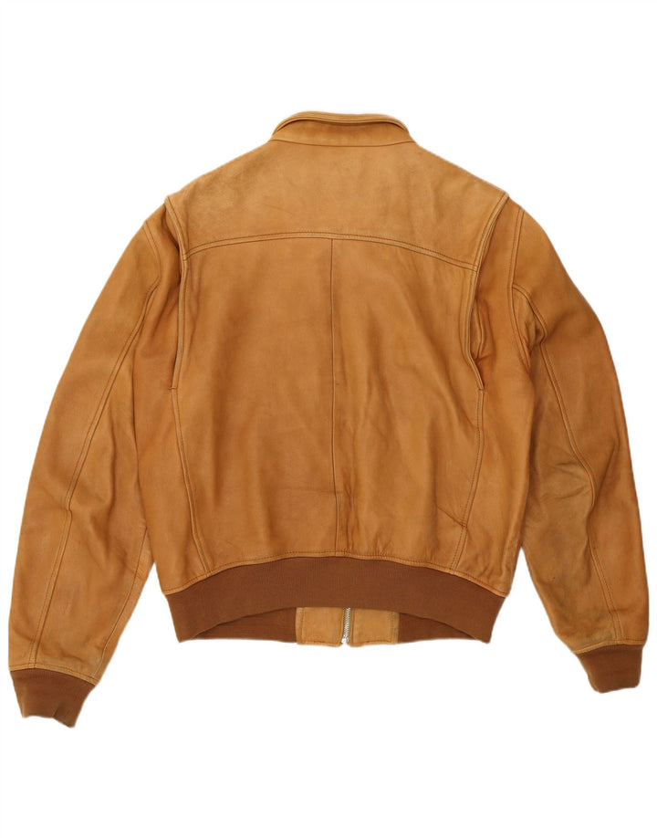 Jaqueta bomber feminina de couro Blauer Reino Unido 18 XL couro marrom