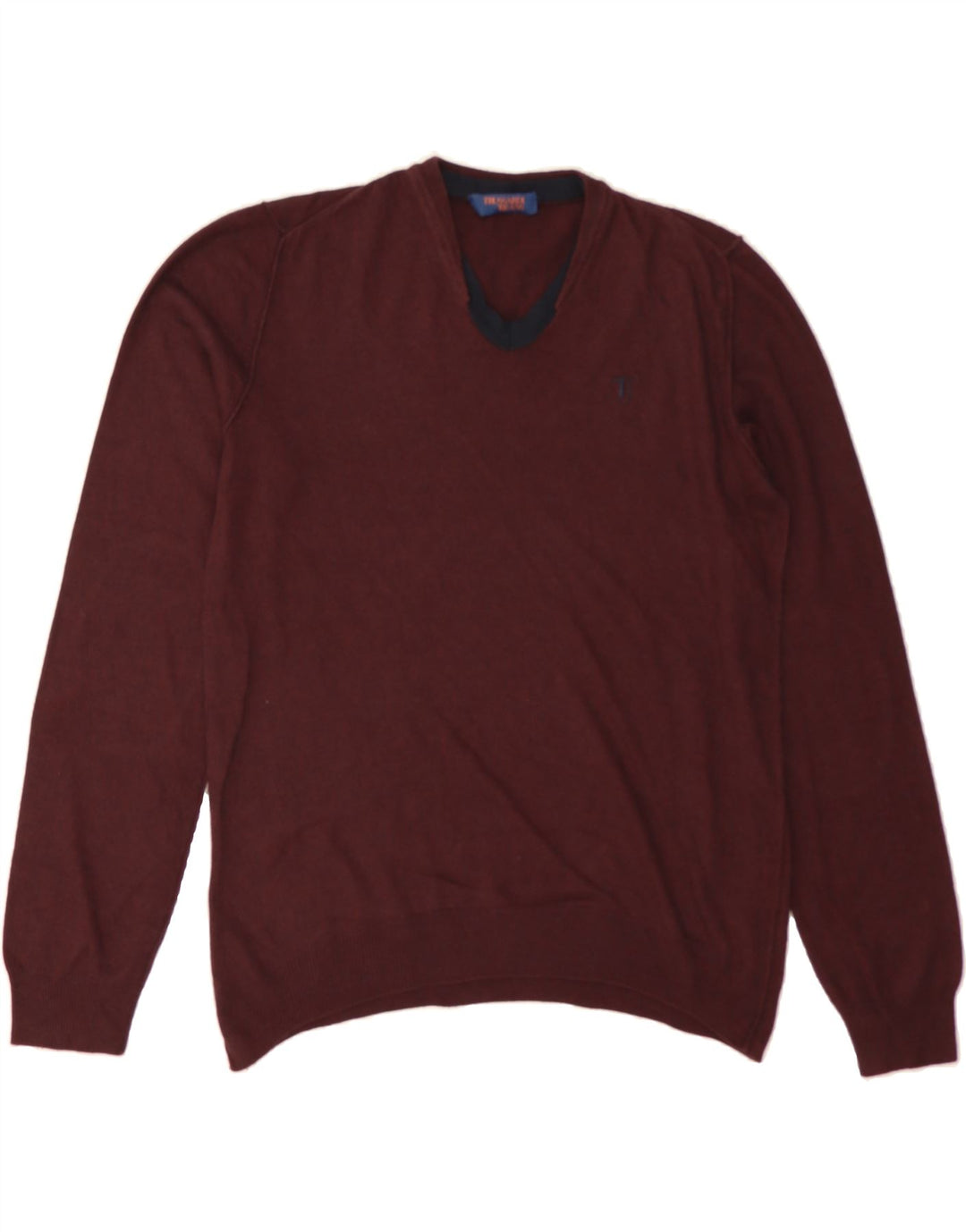 TRUSSARDI JEANS Mens V-Neck Jumper Sweater Medium Maroon Vintage Trussardi Jeans and Second-Hand Trussardi Jeans from Messina Hembry 