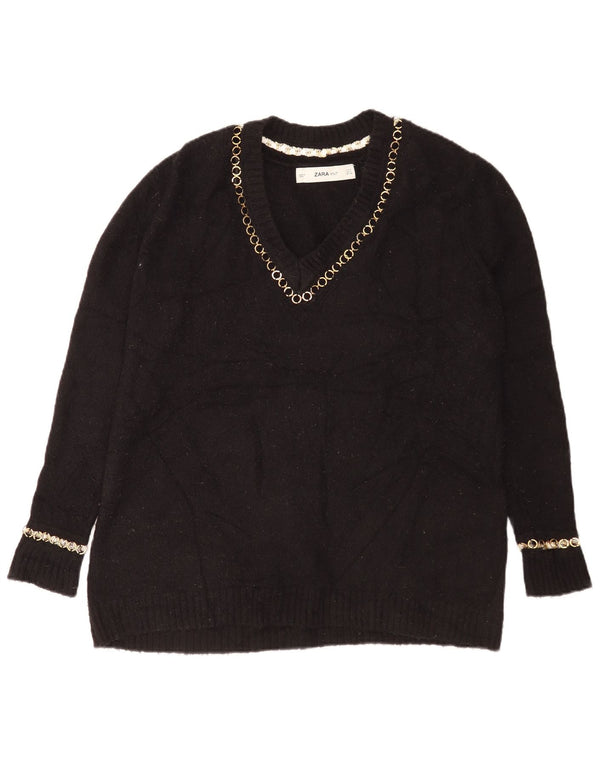 Zara Suéter feminino grande com decote em V Reino Unido 10 pequeno acrílico preto