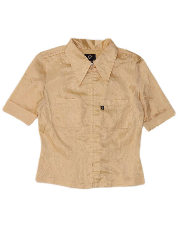 Blusa feminina de manga curta com corte fácil Reino Unido 10 poliéster bege pequeno