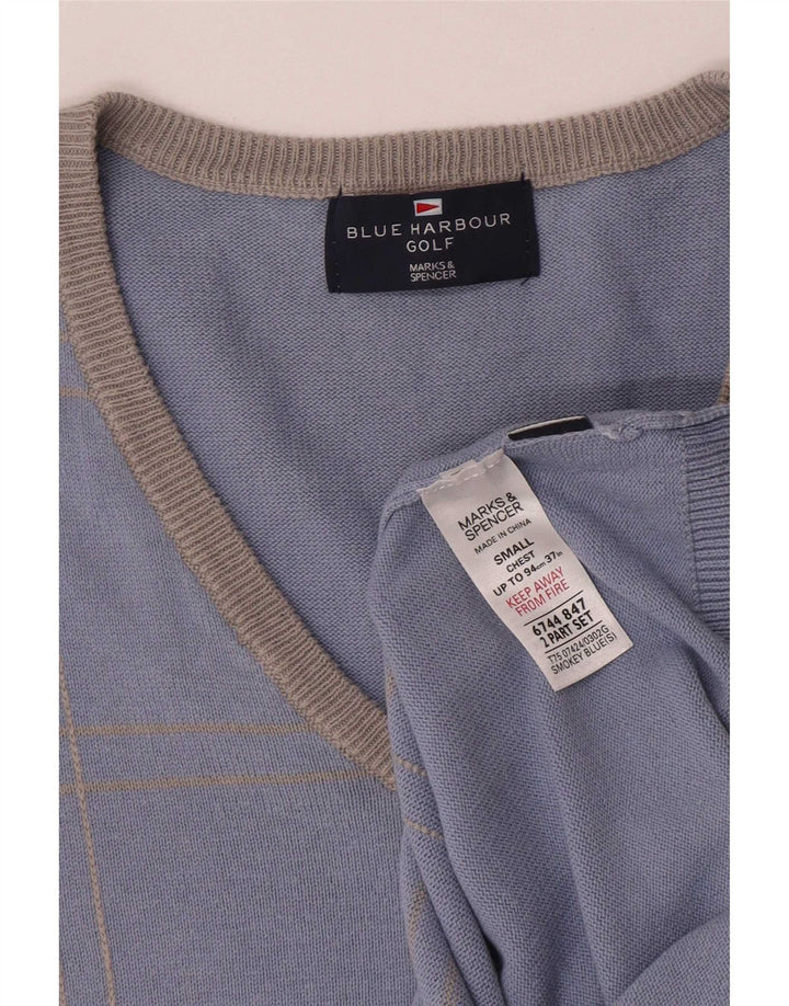 Regata masculina de golfe Marks & Spencer pequena azul algodão