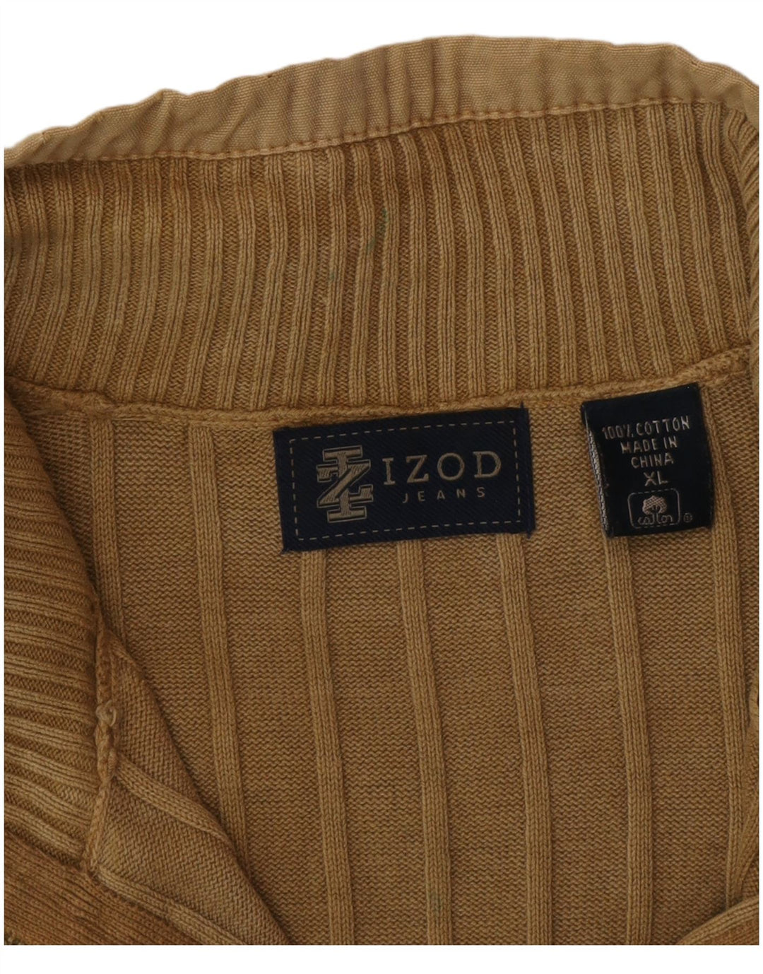 Suéter masculino Izod com zíper e gola XL de algodão marrom