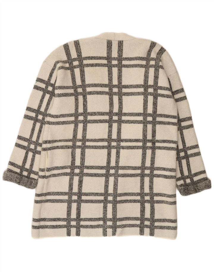 Suéter cardigã feminino Longline Marks & Spencer Reino Unido 16 xadrez branco grande
