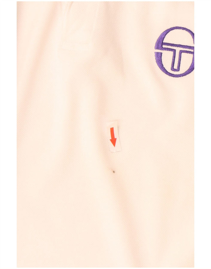 Sergio Tacchini Camisa polo masculina gráfica pequena de algodão branco