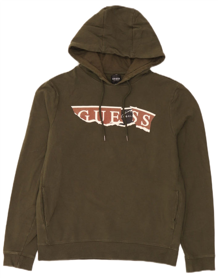Suéter com capuz gráfico masculino Guess, algodão cáqui médio