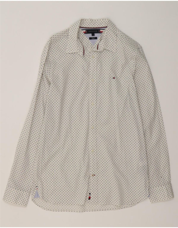 Tommy Hilfiger Mens Slim Fit Shirt Large White Spotted Cotton