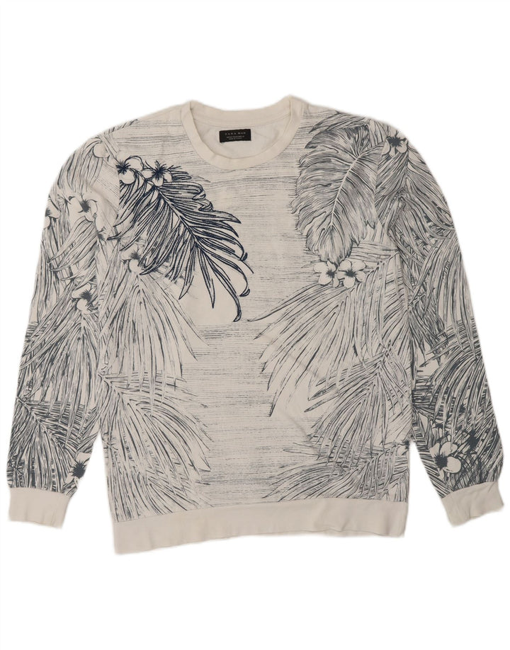 Zara moletom masculino jumper médio branco floral algodão
