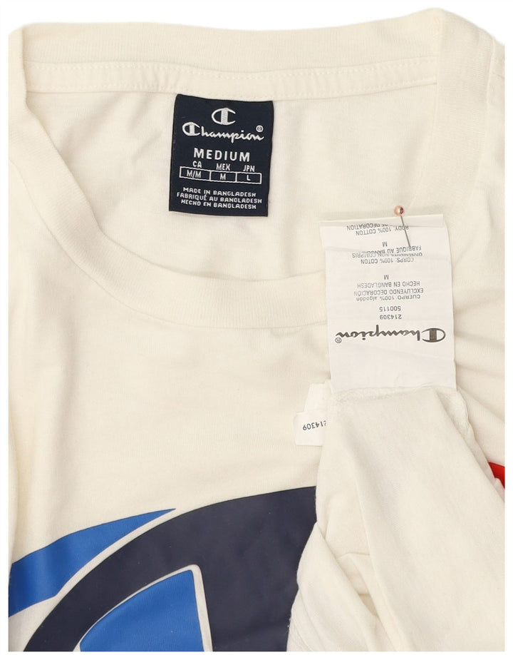 Camiseta gráfica masculina Champion Top médio algodão branco