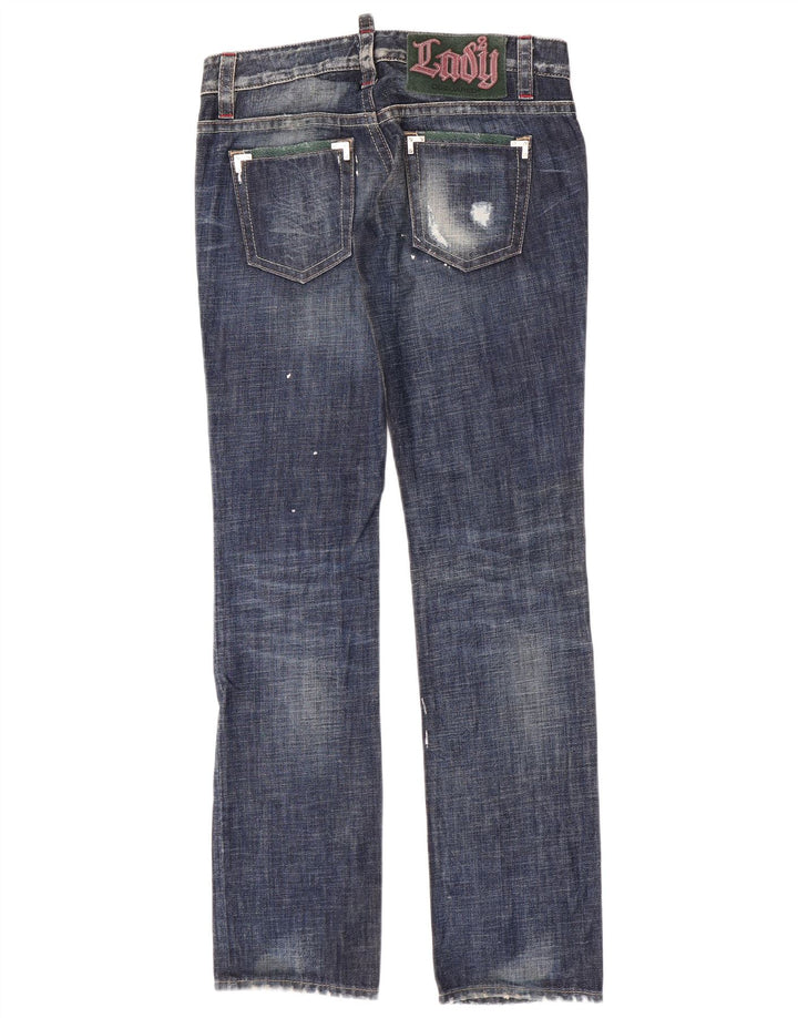Dsquared2 Calça jeans feminina super baixa reta IT 44 médio W32 L35 azul manchado