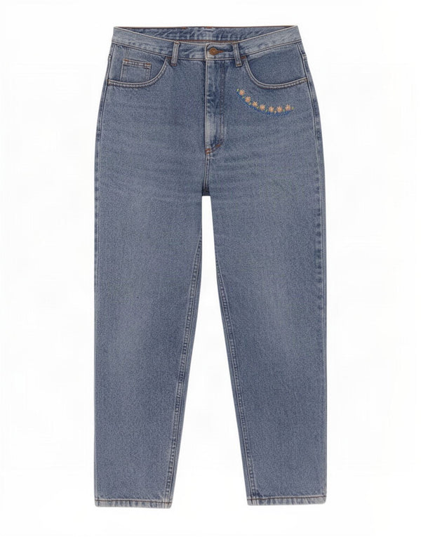 Jeans cônicos femininos vintage W28 L28 azul