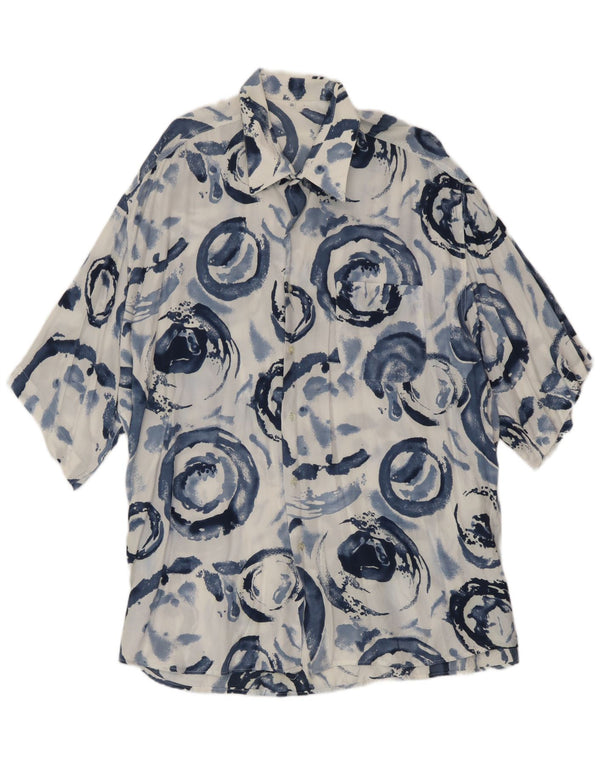 Camisa masculina vintage de manga curta XL azul viscose geométrica