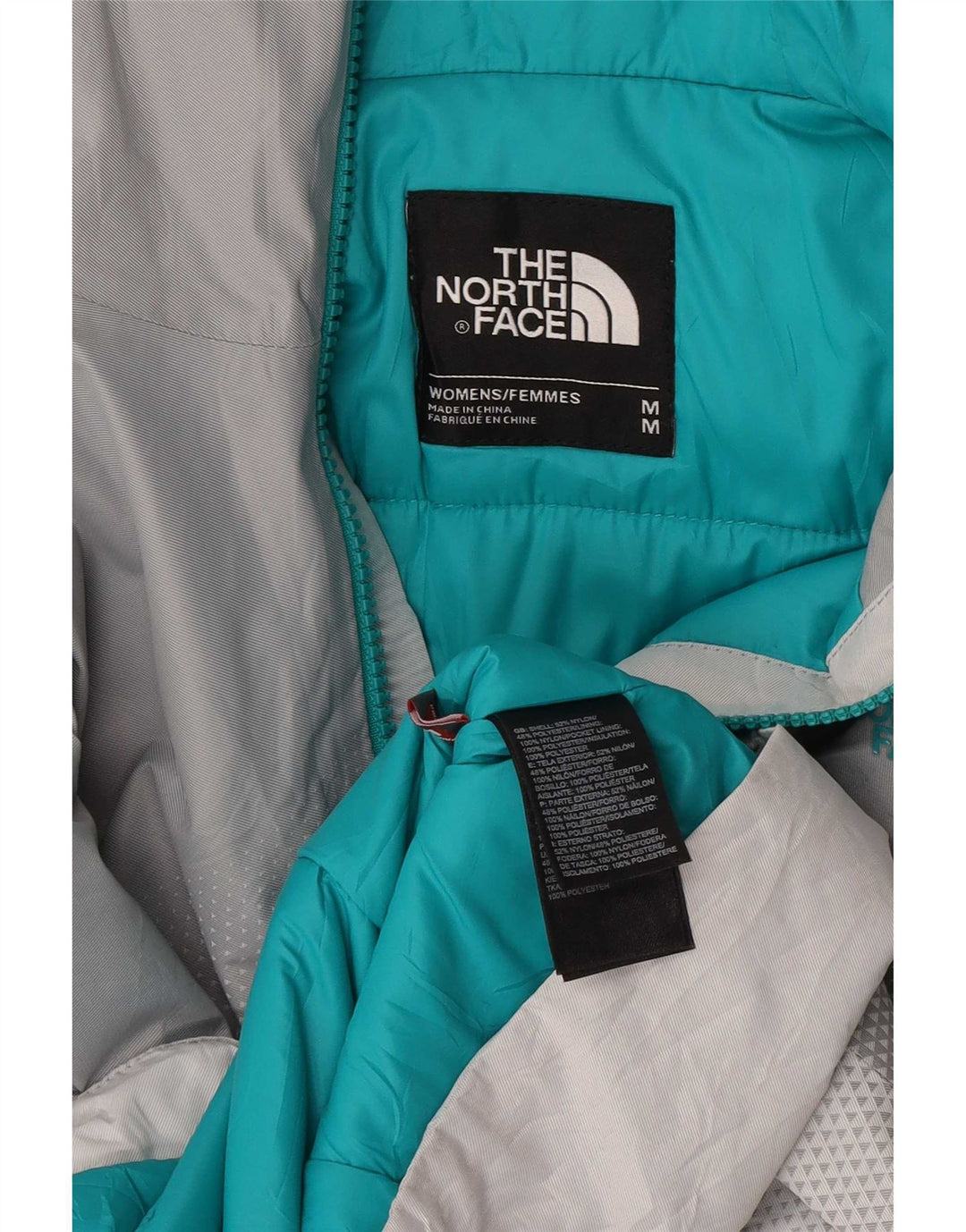 Jaqueta de chuva feminina com capuz The North Face UK 14 bloco colorido cinza médio